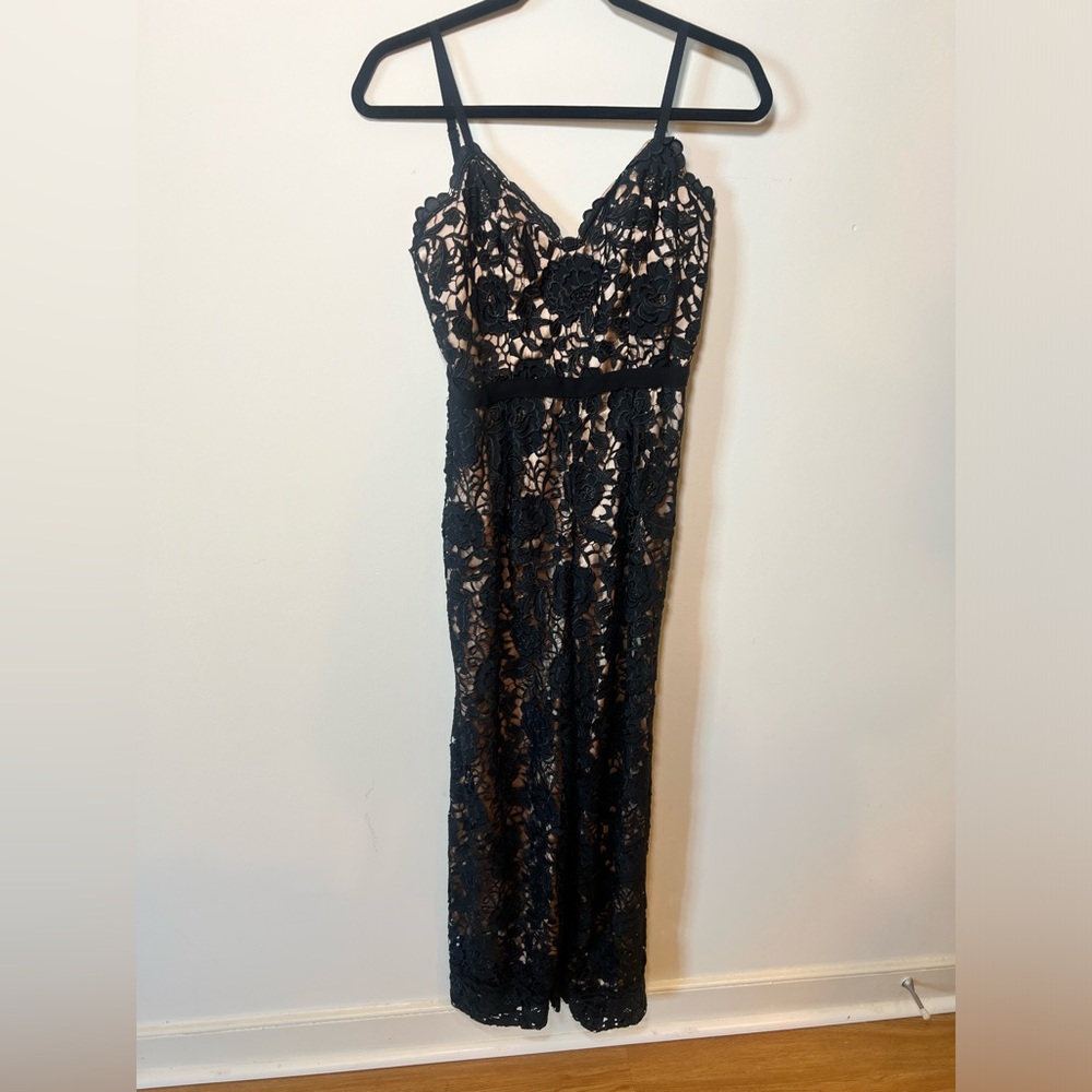 Catherine Deane Lace Cami-Strap Jumpsuit, Black/Almond | size 6 - Picture 3 of 12